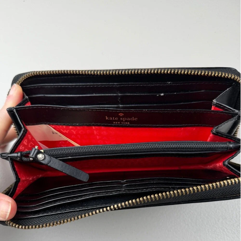 Kate Spade New York Black Polka Dot Nylon Zip‎ Around Wallet Long Organizer